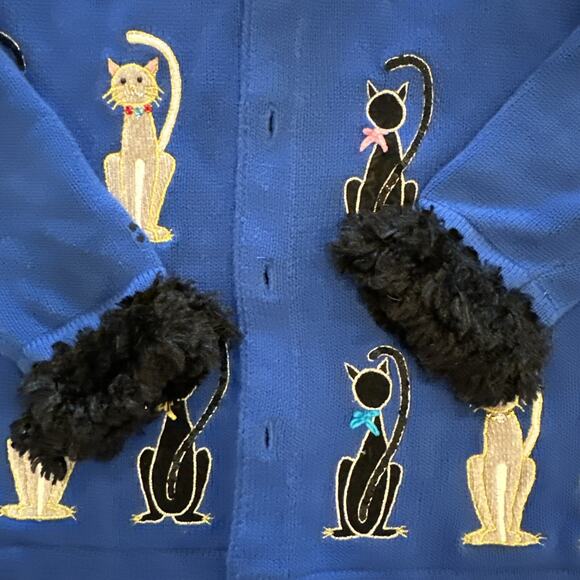 Berek Cardigan Sweater Large Embroidered Cats Beaded Paw Buttons Artsy Unique - Picture 10 of 12